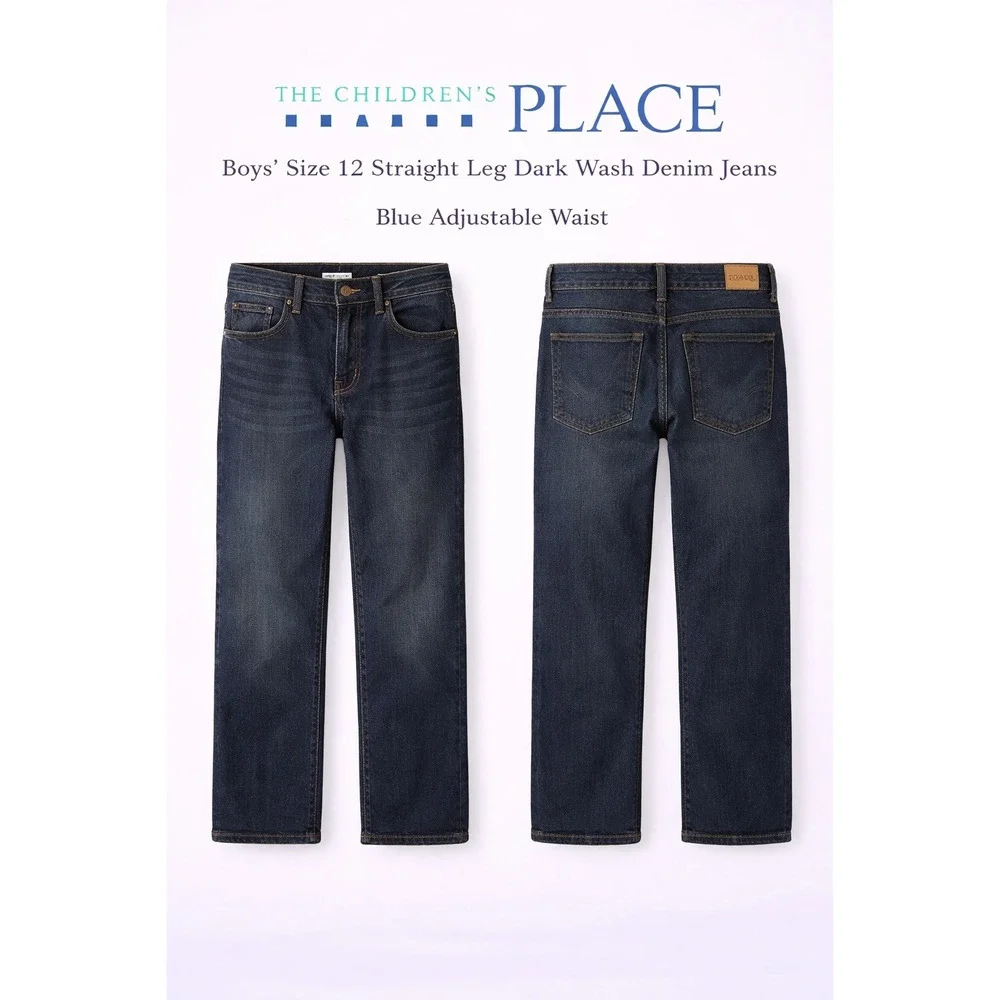 The Childrens Place Boys Size 12 Straight‎ Leg Denim Jeans Blue Adjustable Waist